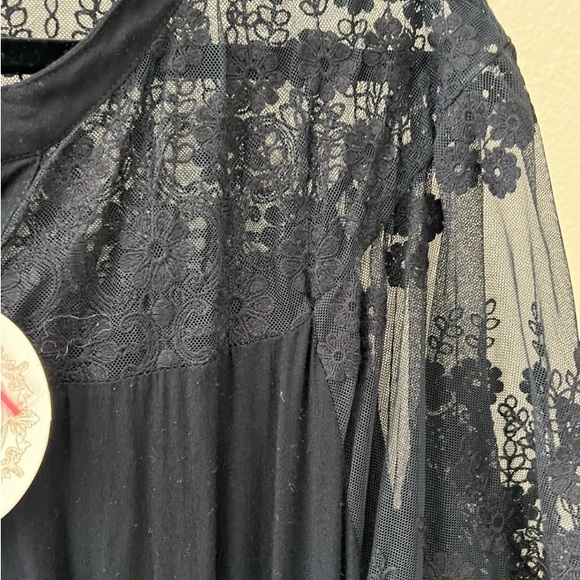 NWT TULLE & BATISTE midi black lace dress XL Sz 14-16 cinch waist v-neck - Picture 4 of 9